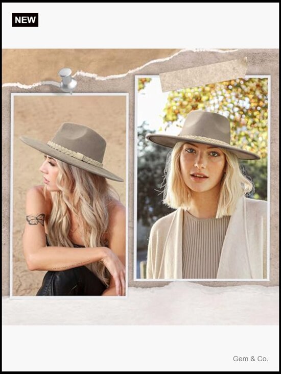 Felt Rancher Fedora Hat Wide Brim Unisex Vintage Cowboy Style main image 3